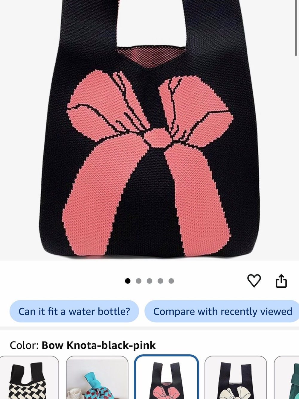 2 Black and Pink Bow Knit Tote Bag
